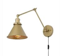 HKLY Lámpara de Pared Industrial Vintage con Interruptor, Luces de Pared Brazo Largo Ajustable Extensible, Aplique de Pared Metal Retro para Dormitorio Sala de Estar Cocina Oficina Luz, E27,Oro