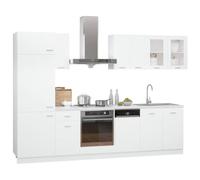 HKTMGDNG 8-TLG. Lyon - Juego de muebles de cocina, color blanco | Cocina modular de bloque de madera y vidrio con armario de fregadero y horno para la cocina moderna del hogar.