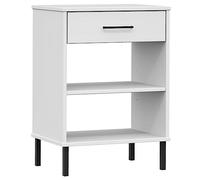 HKTMGDNG Armario Oslo con patas de metal, mesa auxiliar de madera maciza de pino, armario de pasillo con 1 cajón y 2 compartimentos para salón y pasillo, color blanco, 50 x 35 x 70 cm