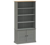 HKTMGDNG Librería VIGO Gris 85 x 35 x 170 cm Madera maciza de pino | Estantería rústica de madera de pino con puertas de persiana y mucho espacio de almacenamiento para salón