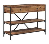 HKTMGDNG Mesa consola con cajones, color marrón, 100 x 34,5 x 75 cm, madera, estrecha mesa de pasillo con marco de metal, mesa auxiliar con estantes para pasillo y entrada