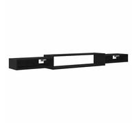 HKTMGDNG Mueble para TV montado en la pared, madera de roble negro, 220 cm | Mueble bajo flotante con 3 compartimentos abiertos para sala de estar y dormitorio. Diseño que ahorra espacio