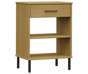 HKTMGDNG Oslo - Armario auxiliar de madera maciza de pino marrón, armario de pasillo con cajón y patas metálicas, cómoda para salón y pasillo, 50 x 35 x 70 cm