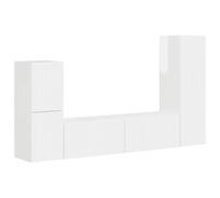 hliofuir 4-TLG - Mueble de pared para televisor, color blanco brillante | Juego de tablero de pared que ahorra espacio para sala de estar y habitación juvenil con mucho espacio de almacenamiento para