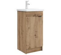 hliofuir Armario de baño con lavabo Artisan-roble 42 x 40 x 84,5 cm | Juego de muebles de baño compacto con grifo para el aseo de invitados, estantes integrados y tirador de metal empotrado en