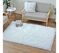 HLZDH Oveja de Piel sintética Felpudo Alfombra Antideslizante Lujosa Suave Lana Artificial Alfombra para salón Dormitorio baño sofá Silla cojín (180 X 80 CM, Rectangular Blanco)