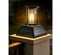 HMAKGG Farol Solar Exterior para Jardín, LED Luz Cálida 3000K, 2 Brillos | Lampara Solar Sobremuro E27, Sensor Crepuscular, Iluminación 8~10h, ABS y PC, para Valla Pilar Entrada Terraza, Negro