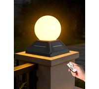 HMAKGG Farola Solar Exterior Sobremuro, Luz LED Bola para Valla con Mando y Temporizador, 2400mAh, 3 Colores 3000K-6000K, IP65, 15x17cm, Jardín Patio Terraza, Negro