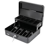HMF 15230-02 - Caja de caudales con cerradura con compartimento para monedas y 4 compartimentos para billetes con pinza | 30 x 24 x 9 cm | Negro