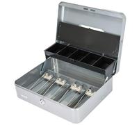 HMF 15230-09 - Caja de caudales con cerradura con compartimento para monedas y 4 compartimentos para billetes con pinza, 30 x 24 x 9 cm, color plateado