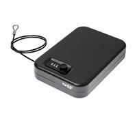 HMF 317-02 Caja de seguridad con cerradura de combinación, caja fuerte portátil, cable de seguridad, 24 x 16,5 x 4,5 cm, negro