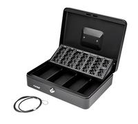 HMF Caja de caudales con cerradura con clasificador de monedas, 4 compartimentos para billetes y cable de seguridad | 30,5 x 24 x 9 cm | Negro
