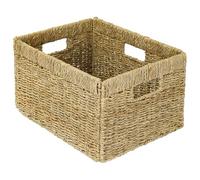 HMF Cesta de almacenaje compatible con estantería BILLY, cesta trenzada de hierba marina con tres asas, 35 x 25 x 20 cm