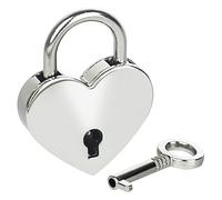 HMF Mini candado decorativo con llave en forma de corazón, 3,9 x 3 x 0,7 cm, color plateado