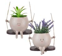 HMIEPRS 2Pcs Maceta Colgante de Cabeza, Maceta de Resina con Cara de Columpio, Macetero Suculenta Divertido para Interior y Exterior para Decoración del Jardín del Balcón y Oficina