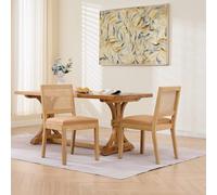 Hmluxury Juego de 2 sillas de comedor de ratán, sillas de cocina rústicas con respaldo de mimbre, sillas laterales modernas de century con marco de madera maciza, suspensión en S suave para cocina