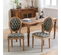 Hmluxury Juego de 2 sillas rústicas de piel de oveja vintage, tapizado a mano, madera maciza, silla de cocina