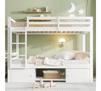 Hmluxury Litera para niños con zapatero y taquillas, divisible en 2 camas individuales, cama juvenil, color blanco, 90 x 200 cm