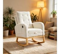 Hmluxury Mecedora Bou on puerto de carga USB, reposapiés ajustable y bolsillos laterales, para salón, dormitorio, blanco, 66,5 x 121,5 x 102 cm