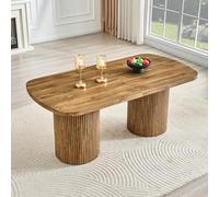 Hmluxury Mesa de comedor ovalada moderna para 6-8 personas, aspecto de madera de densidad media, estilo Wabi Sabi Mid-Century, pie de columna estriada
