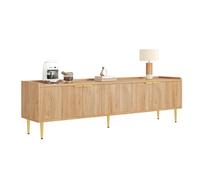 Hmluxury Mueble de TV bajo con puerta texturizada, asas y patas doradas, 170 x 35 x 47,5 cm, moderno mueble de TV para sala de estar