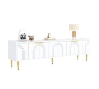 Hmluxury Mueble para TV con puerta estructurada, asas y patas doradas, 170 x 35 x 47,5 cm, color blanco