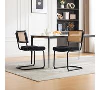 Hmluxury Silla de comedor de ratán estilo vintage - estructura de metal negro, respaldo de mimbre sintético y cojín de chenilla para cocina, salón, dormitorio