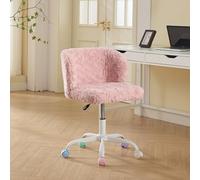 Hmluxury Silla de oficina con piel de conejo sintética, silla giratoria ajustable con ruedas de colores, silla de escritorio suave para oficina en casa, dormitorio y pueblo, rosa