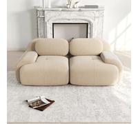 Hmluxury Sofá Loveseat de pana sin marco, modular con reposabrazos curvos, parte inferior antideslizante, acolchado de alta elasticidad, para salón, color beige