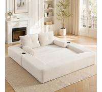 Hmluxury Sofá plegable para 2 personas, tela de pana, cojín de memoria, sofá cama, compartimentos laterales, soporte para bebidas, envasado al vacío
