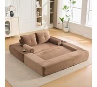 Hmluxury Sofá plegable para 2 personas, tela de pana, sofá cama con cojín de memoria, núcleo de plumas, compartimentos laterales, soporte para bebidas, envasado al vacío