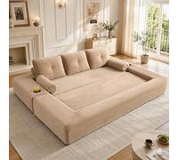 Hmluxury Sofá plegable para 3 personas, tela de pana, muelles de espuma, cojín de memoria, sofá cama, envasado al vacío