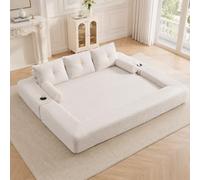 Hmluxury Sofá plegable para 3 personas, tela de pana, muelles de espuma de alta densidad, con bolsillos y soporte para bebidas, cojín de memoria, envasado al vacío