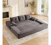 Hmluxury Sofá plegable para 3 personas, tela de pana, sofá cama con cojín de memoria, bolsillos y soporte para bebidas, envasado al vacío
