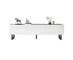 Hmluxury Soporte de TV con 3 cajones, color blanco y negro, 170 x 35 x 47 | Multifuncional, placa de alto brillo, patas de hierro resistentes, almacenamiento