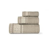 HM'S HOME'SECRET Roomers Juego de Toallas 3 Piezas 100% Algodón 400 g/m² | Fabricado en Portugal | Toalla Tocador, Lavabo y Sábana | Suaves, Absorbentes y Duraderas | 4 Diseños (Orion Taupe)