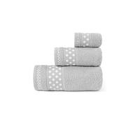 HM'S HOME'SECRET Roomers Juego de Toallas 3 Piezas 100% Algodón 400 g/m² | Fabricado en Portugal | Toalla Tocador, Lavabo y Sábana | Suaves, Absorbentes y Duraderas | 4 Diseños (Carmen Gris Claro)