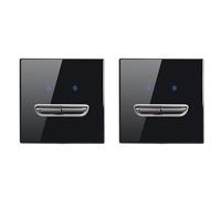 Hndhbfgrt 2X Interruptor de Luz de Pared de 2 Vías, Panel de Vidrio Templado, Luz LED, Color Negro, Paso A Través.
