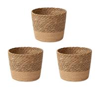 Hndhbfgrt 3X Maceta de Flores Tejida de Paja, Cesta de Mimbre, Cesta de Almacenamiento de Maceta de Ratán, Cesta de Macetero Tejida Hecha una Mano M