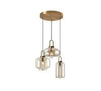 Hnexsei Lámpara Colgante Moderna de 3 Luces con Pantallas de Vidrio Ámbar, Lámpara de Techo Dorada, Ideal para Sala de Estar, Comedor y Cocina, Longitud de Suspensión Ajustable (A)