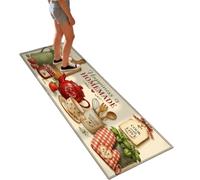 HNHDDZ Tapete de Cocina Estilo Rural, Tapete Tetera Antideslizante, Crema | Tapete rural con tetera, fresas, corazón de vichy y utensilios; alfombrilla suave lavable de cocina