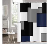 Hnmdmyi Cortina de Ducha Azul 150x180, Gris Blanco y Negro Cortinas de Baño Modernas Geométricas Decorativas Cortina de Baño Tejido de Poliéster Impermeable Lavable para Baño con Ganchos