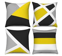 Hnmdmyi Funda de Cojín Amarillo 40x40 Set de 4, Gris y Negro Rayas Abstractas Modernas Geométricas Simples Funda de Cojín de Lino Decorativa para Sofá Cama Jardín Exterior Home Decor