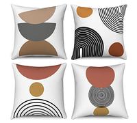 Hnmdmyi Funda de Cojín Boho 50x50 Juego de 4, Mid Century Abstracto Geométrico Círculo Rayas Fundas de Almohada Decorativa Moderna Minimalista Funda de Cojín de Lino para Sofá Decoración del Hogar