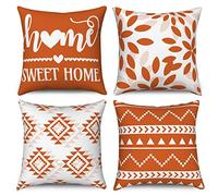 Hnmdmyi Fundas de Cojín Naranja y Blanco 40x40 Juego de 4, Boho Fundas de Cojín Sweet Home Farmhouse Moderna Geométrica Neutra Decorativa Funda de Cojín de Lino para Sofá Cama Exterior Home Decor