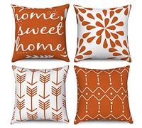 Hnmdmyi Fundas de Cojín Naranja y Blanco 50x50 Juego de 4, Boho Fundas de Cojín Home Sweet Home Moderno Patrón Geométrico Neutro Funda de Cojín de Lino Decorativa para Sofá Cama Exterior Home Decor