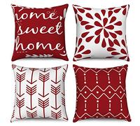 Hnmdmyi Fundas de Cojín Rojo y Blanco 40x40 Juego de 4, Boho Fundas de Cojín Home Sweet Home Moderno Patrón Geométrico Neutro Funda de Cojín de Lino Decorativa para Sofá Cama Exterior Home Decor