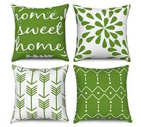 Hnmdmyi Fundas de Cojín Verde y Blanco 40x40 Juego de 4, Boho Fundas de Cojín Home Sweet Home Moderno Patrón Geométrico Neutro Funda de Cojín de Lino Decorativa para Sofá Cama Decoración del Hogar