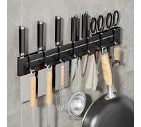 Hnonoxy Colgador de Utensilios de Cocina, 40cm Barra Cocina Utensilios con 7 Ganchos Movibles, Portacuchillos Autoadhesiva | Sin Taladrar - Porta Utensilios que Ahorra Espacio