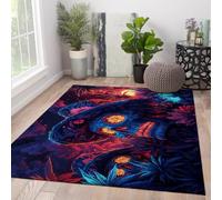 HOBBOY Alfombra de área 60x100cm Alfombras Lavables a máquina Capa Antideslizante de Pelo bajo Patrón de Calavera Day of The Dead para salón Dormitorio Alfombra Óso Floral Azul Cósmico Rojo